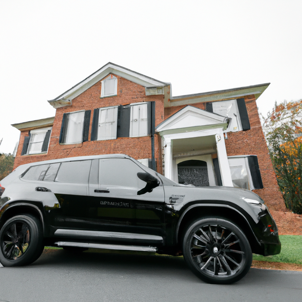SUV preto em frente a mansão